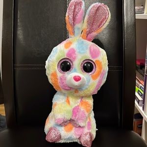 TY Silk Beanie Boos Bloomy Plush Bunny Stuffed Rabbit Animal Pink Glitter Eyes